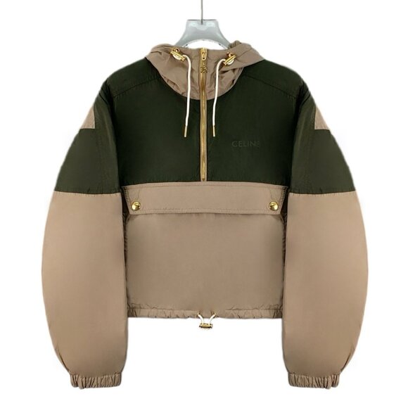 Celine Color-Block Logo Print Hooded Half-Zip Jacket